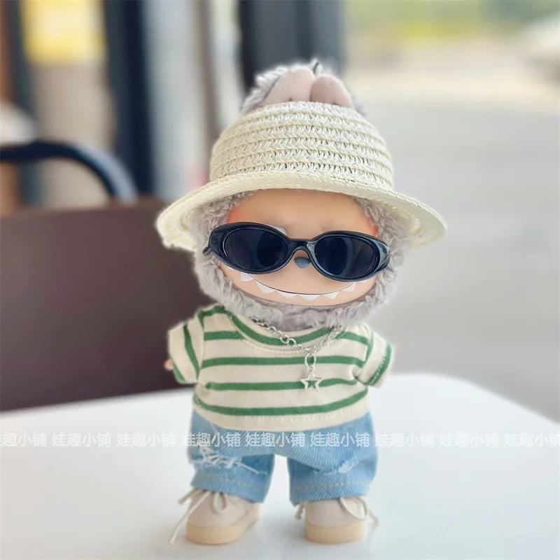 For Clothes 17cm Striped T-Shirt Ripped Jeans Set Children'S Clothing Labubu Doll Changing Clothes Only Clothes Without Dolls