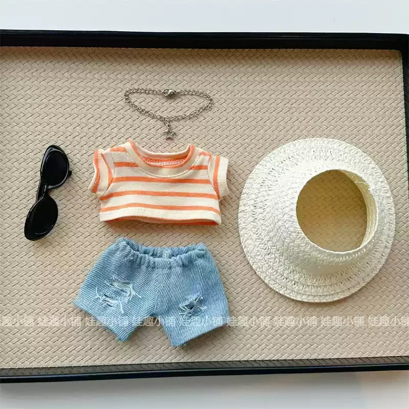 For Clothes 17cm Striped T-Shirt Ripped Jeans Set Children'S Clothing Labubu Doll Changing Clothes Only Clothes Without Dolls