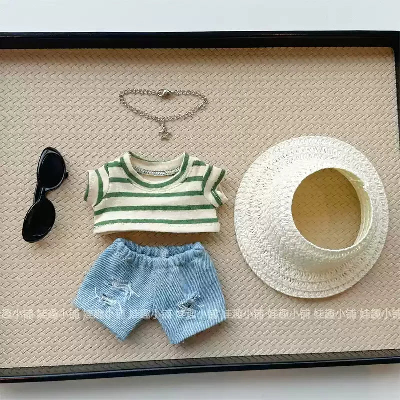 For Clothes 17cm Striped T-Shirt Ripped Jeans Set Children'S Clothing Labubu Doll Changing Clothes Only Clothes Without Dolls