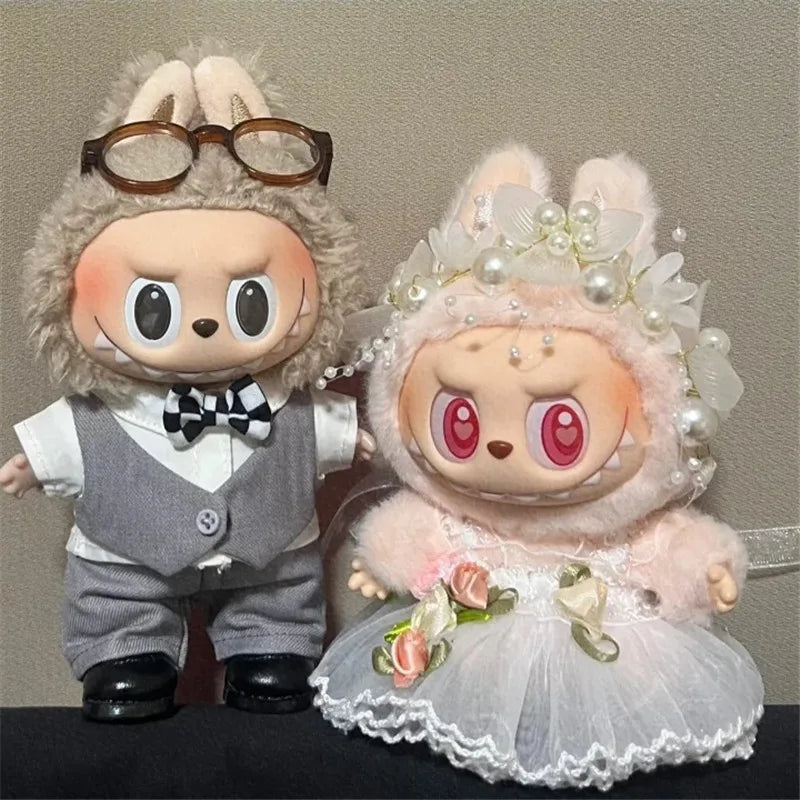 15 17cm For Labubu Doll Wedding Lovers Dress Outfit Clothes Chiffon Skirt Suit Clothing Leather Shoes Set Dollhouse Accessories