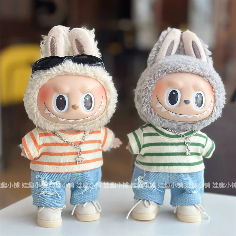 For Clothes 17cm Striped T-Shirt Ripped Jeans Set Children'S Clothing Labubu Doll Changing Clothes Only Clothes Without Dolls