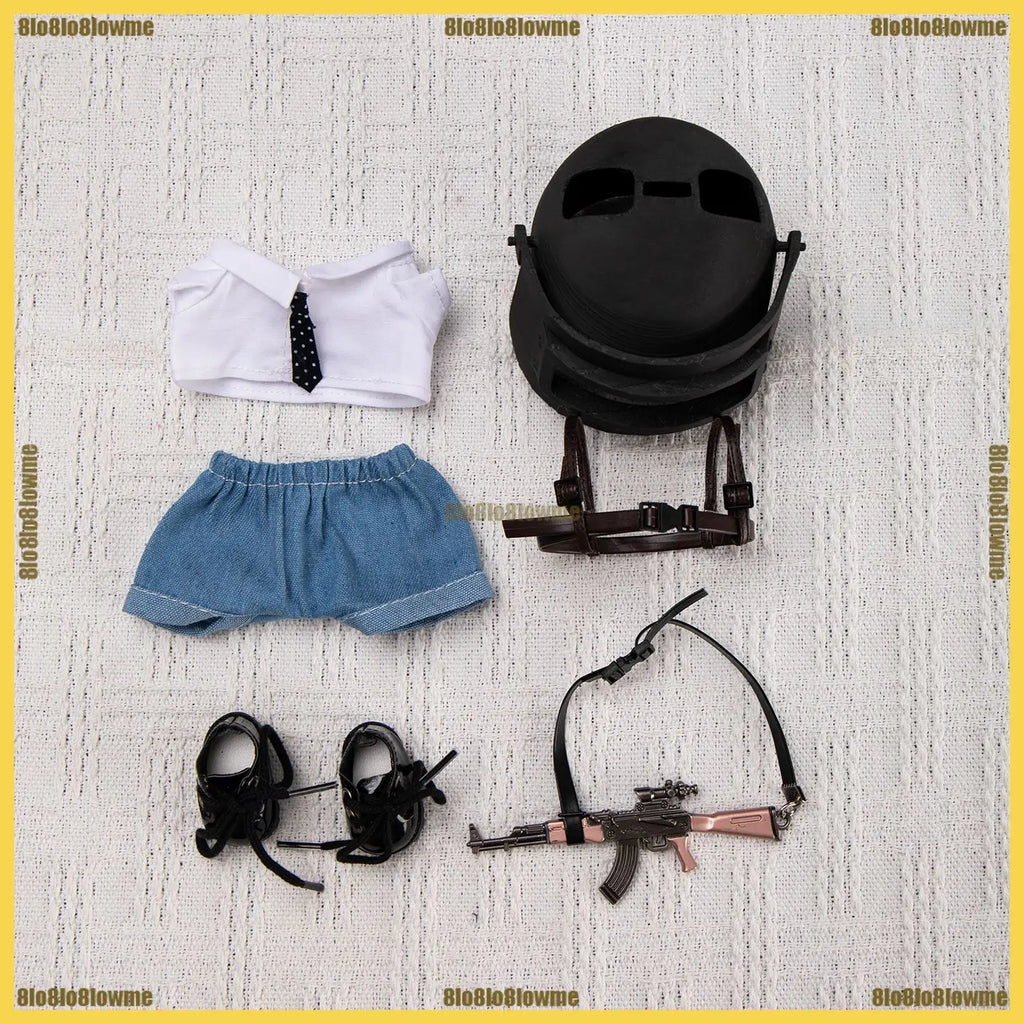 Handsome Labubu Clothes PUBG Shooting Game Helmet Tactical Equipment Set Mini Plush Doll Clothing Fashion Doll Accessories Gift