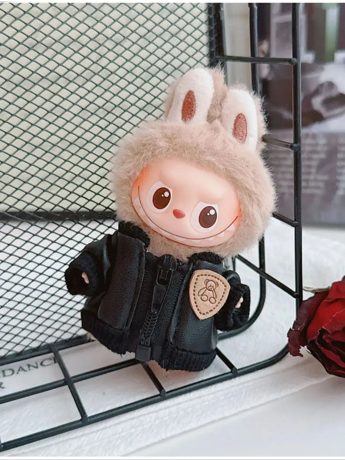 Doll Outfit For 4th Gen 4.0 LABUBU 10cm Mini-Size From Pin For Love Series Leather Jacket – Replacement Outfit