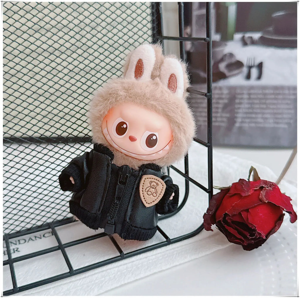 Doll Outfit For 4th Gen 4.0 LABUBU 10cm Mini-Size From Pin For Love Series Leather Jacket – Replacement Outfit