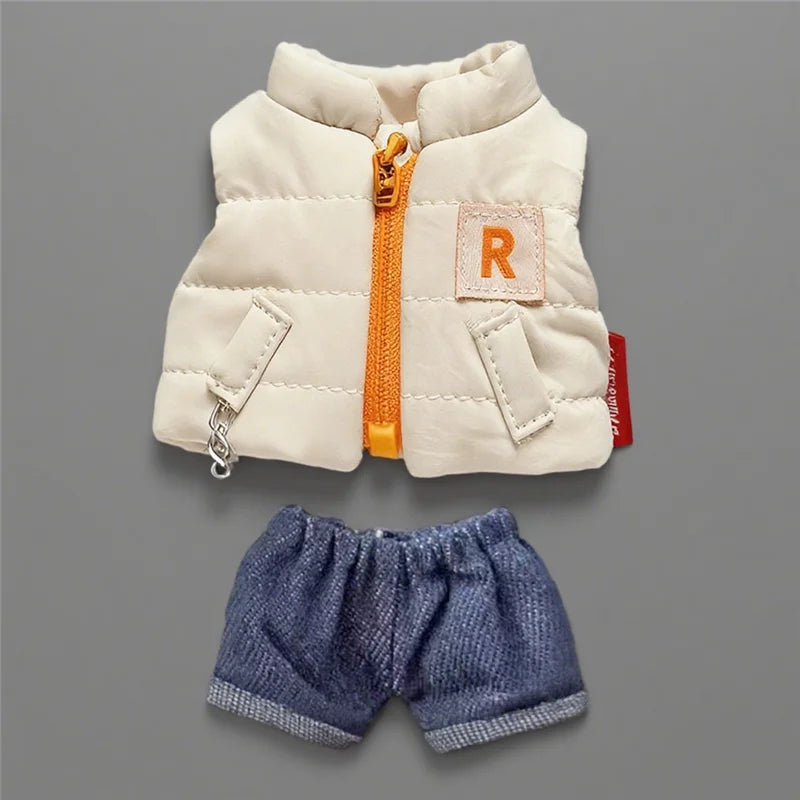 For 15 17cm Labubu Doll Winter Down Vest With Jeans Shoes Complete Outfit Clothes Down Jackets Laser Skiwear Fashion Clothing