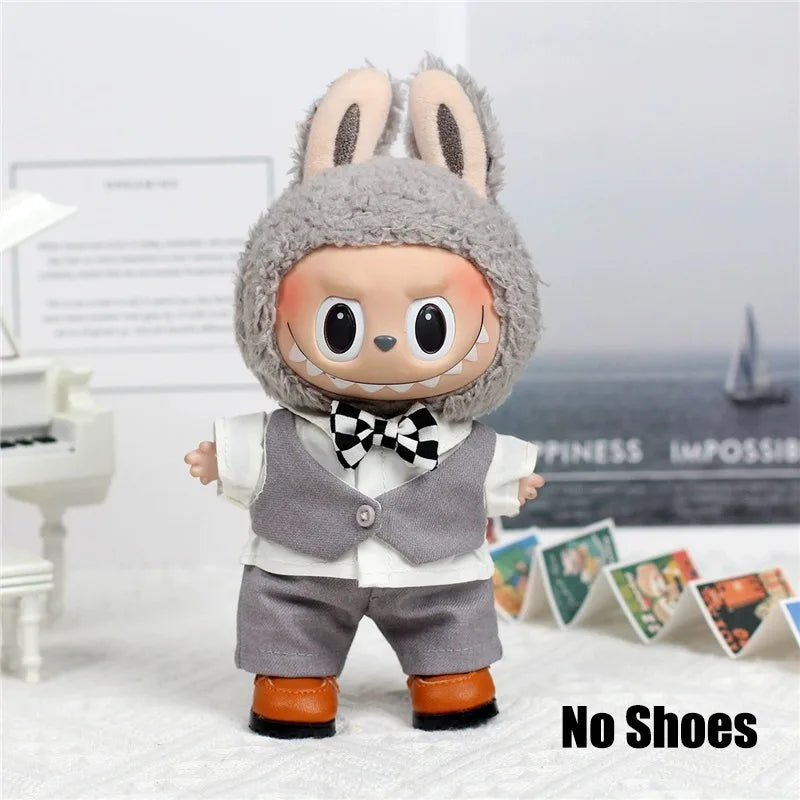 15 17cm For Labubu Doll Wedding Lovers Dress Outfit Clothes Chiffon Skirt Suit Clothing Leather Shoes Set Dollhouse Accessories