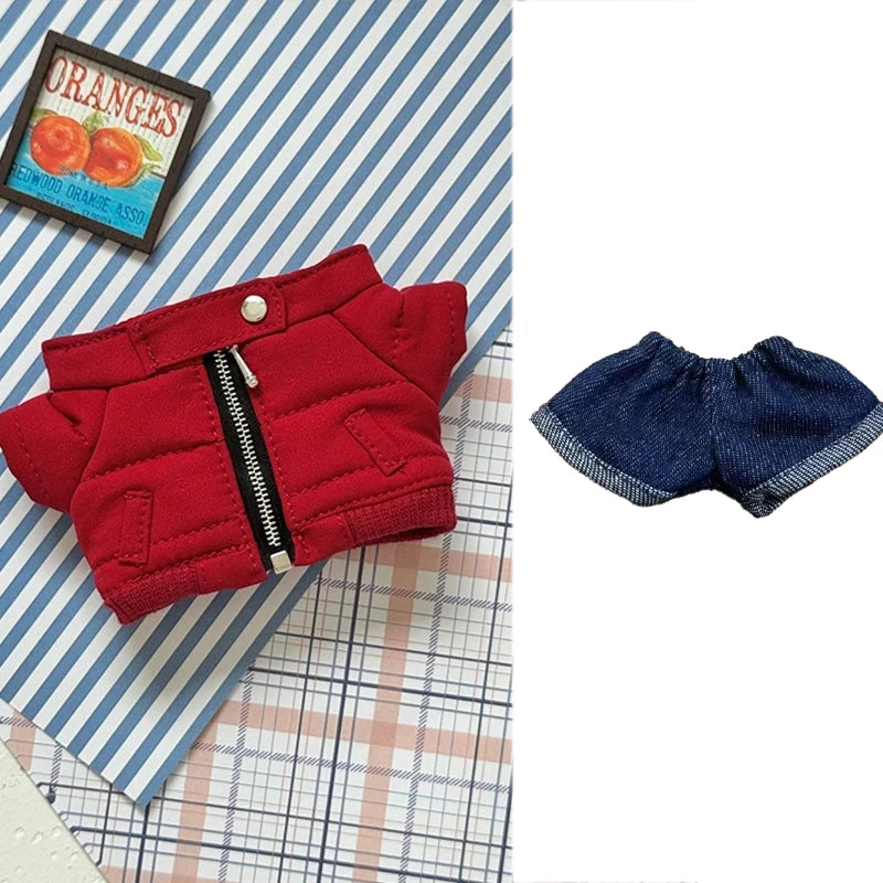 For 15 17cm Labubu Doll Winter Down Vest With Jeans Shoes Complete Outfit Clothes Down Jackets Laser Skiwear Fashion Clothing