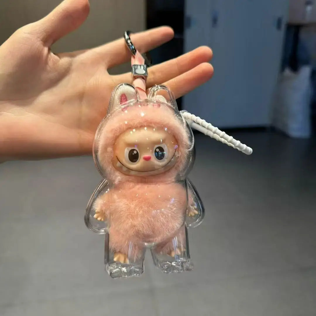 for Labubu 4.0 Transparent Protective Case Backpack, Dustproof Hard Cover with Strap for The Monsters Collection Display