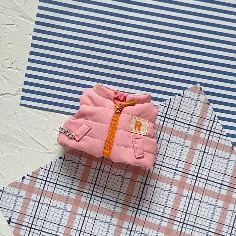 For 15 17cm Labubu Doll Winter Down Vest With Jeans Shoes Complete Outfit Clothes Down Jackets Laser Skiwear Fashion Clothing