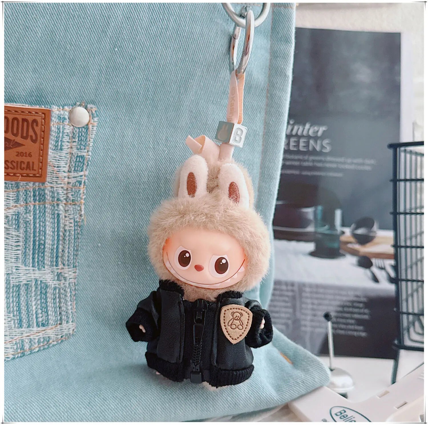 Doll Outfit For 4th Gen 4.0 LABUBU 10cm Mini-Size From Pin For Love Series Leather Jacket – Replacement Outfit