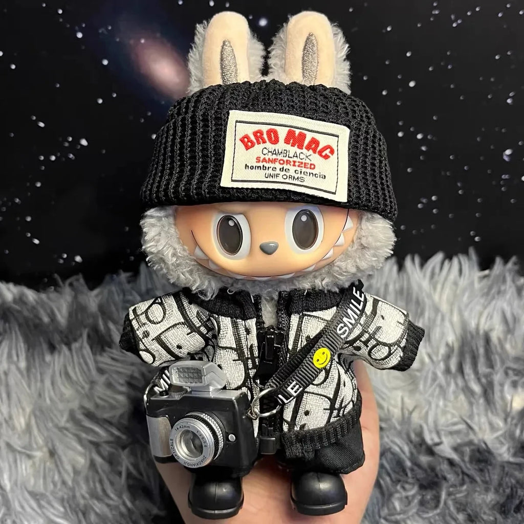 2025 For Labubu Hip Hop Trendy Brand Clothes Cool Vinyl Doll 17cm V1 V3 DIY Clothe Accessories Toys Gifts Decoration Pendant Set