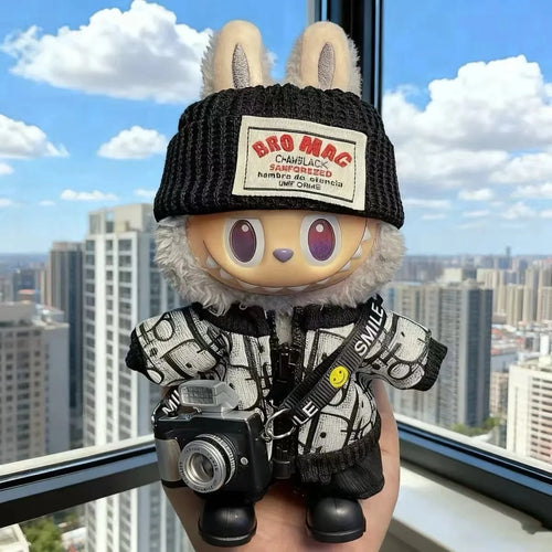 2025 For Labubu Hip Hop Trendy Brand Clothes Cool Vinyl Doll 17cm V1 V3 DIY Clothe Accessories Toys Gifts Decoration Pendant Set