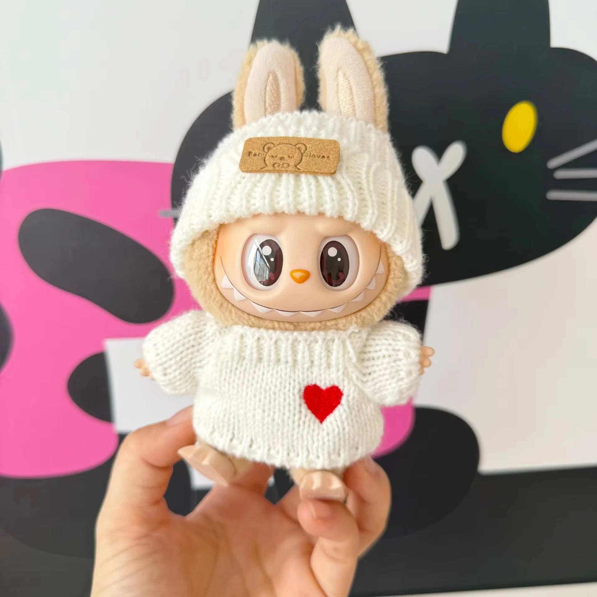 15Cm 17Cm Labubu 1st To 3rd Generation Costume Change Clothes Knitted Rabbit Sweater With Hat And Small Bag Collection