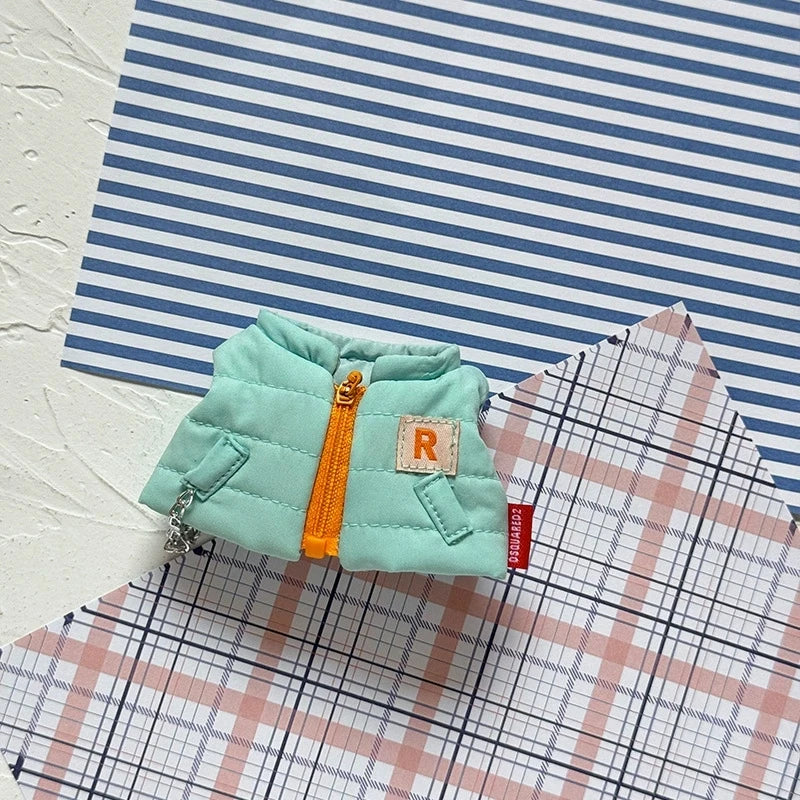 For 15 17cm Labubu Doll Winter Down Vest With Jeans Shoes Complete Outfit Clothes Down Jackets Laser Skiwear Fashion Clothing