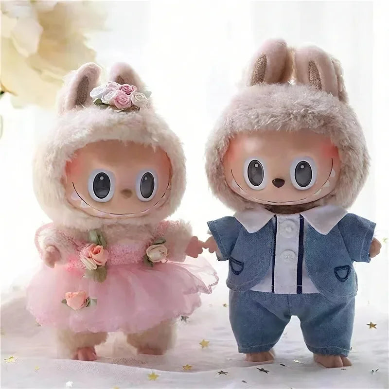 15 17cm For Labubu Doll Wedding Lovers Dress Outfit Clothes Chiffon Skirt Suit Clothing Leather Shoes Set Dollhouse Accessories