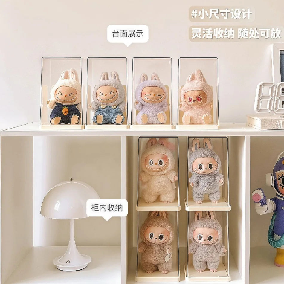 Labubu transparent display box single stackable canvas vinyl storage box figurine blind box storage rack