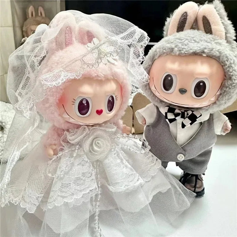 15 17cm For Labubu Doll Wedding Lovers Dress Outfit Clothes Chiffon Skirt Suit Clothing Leather Shoes Set Dollhouse Accessories