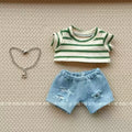 For Clothes 17cm Striped T-Shirt Ripped Jeans Set Children'S Clothing Labubu Doll Changing Clothes Only Clothes Without Dolls