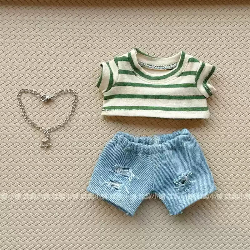For Clothes 17cm Striped T-Shirt Ripped Jeans Set Children'S Clothing Labubu Doll Changing Clothes Only Clothes Without Dolls