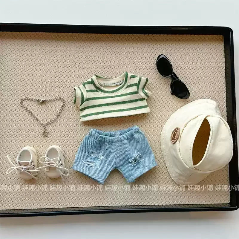 For Clothes 17cm Striped T-Shirt Ripped Jeans Set Children'S Clothing Labubu Doll Changing Clothes Only Clothes Without Dolls