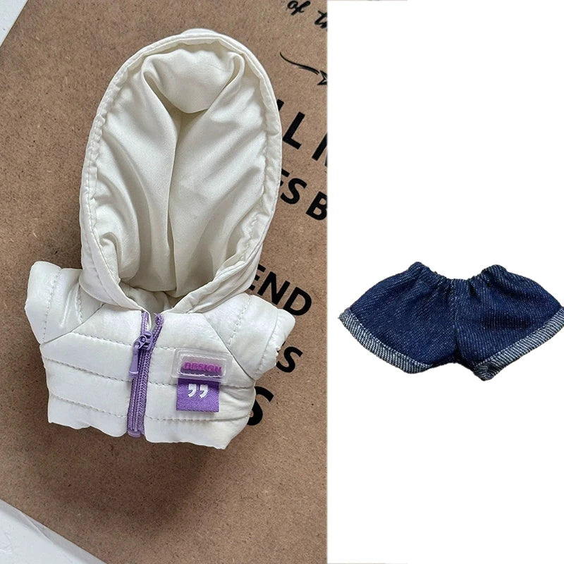 For 15 17cm Labubu Doll Winter Down Vest With Jeans Shoes Complete Outfit Clothes Down Jackets Laser Skiwear Fashion Clothing