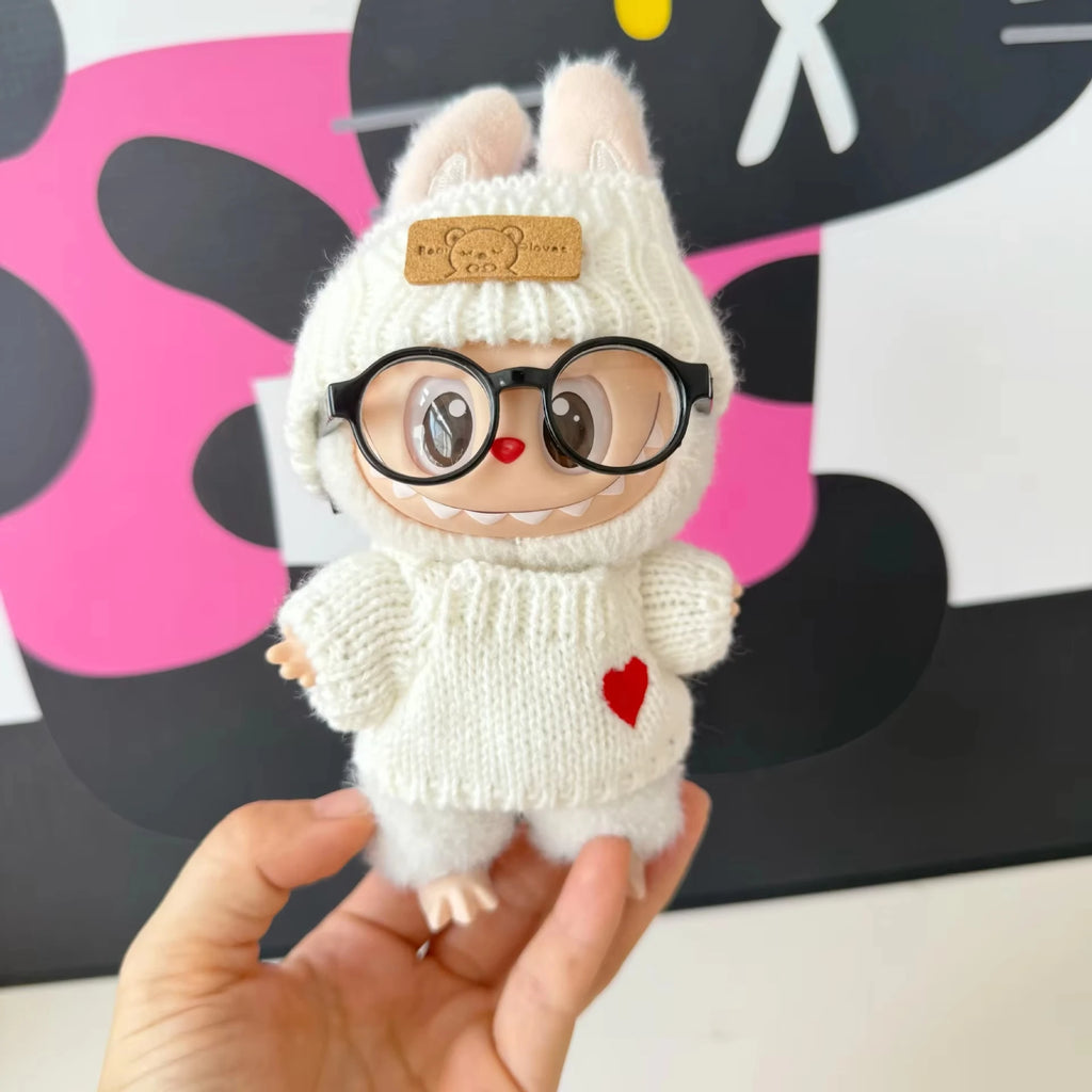 15Cm 17Cm Labubu 1st To 3rd Generation Costume Change Clothes Knitted Rabbit Sweater With Hat And Small Bag Collection