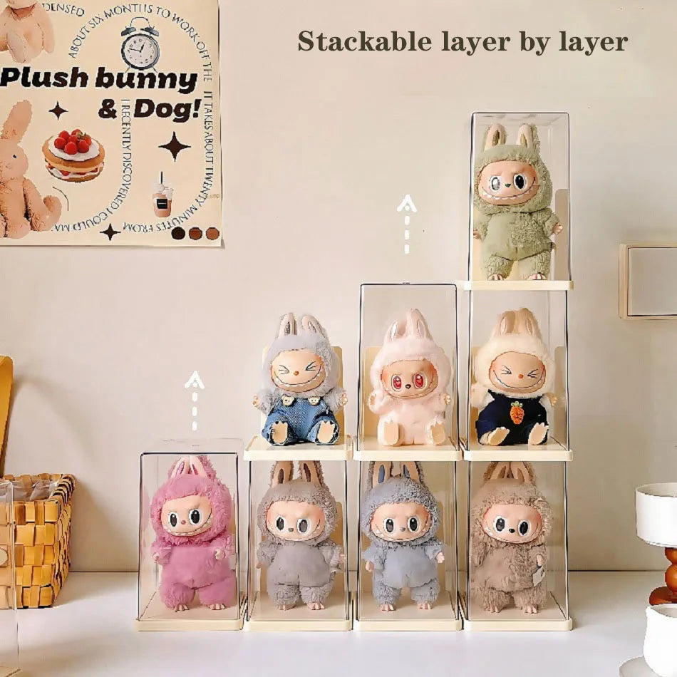 Labubu transparent display box single stackable canvas vinyl storage box figurine blind box storage rack