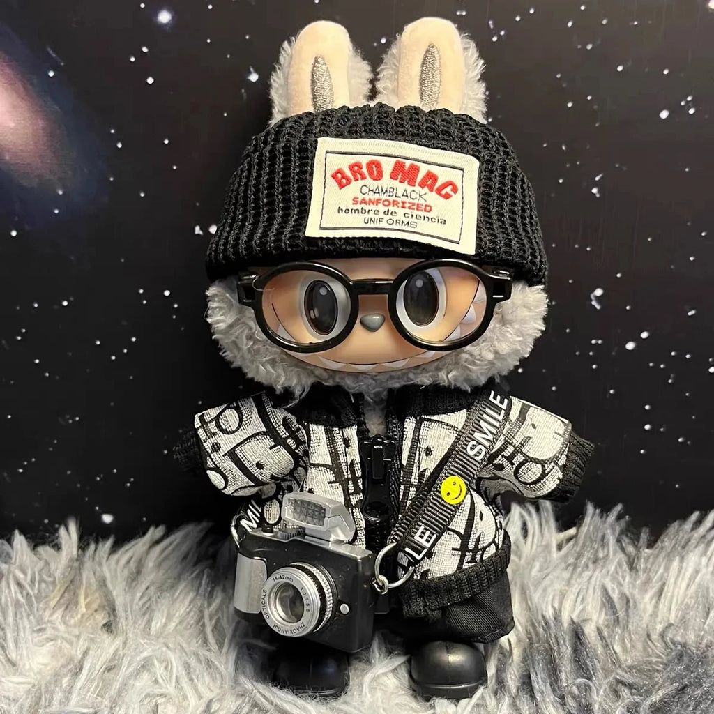 2025 For Labubu Hip Hop Trendy Brand Clothes Cool Vinyl Doll 17cm V1 V3 DIY Clothe Accessories Toys Gifts Decoration Pendant Set