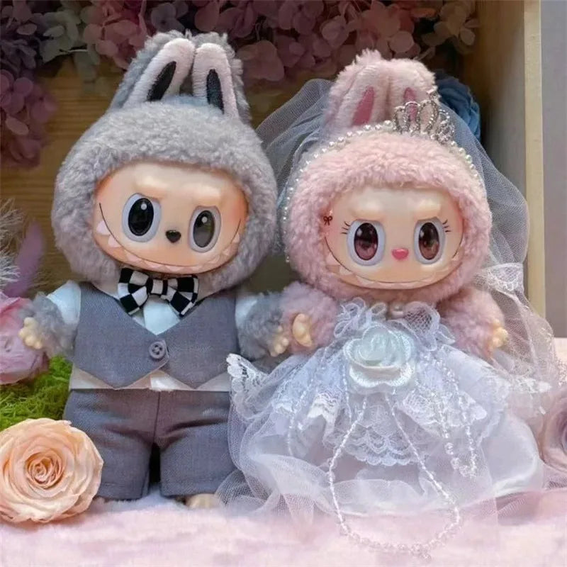 15 17cm For Labubu Doll Wedding Lovers Dress Outfit Clothes Chiffon Skirt Suit Clothing Leather Shoes Set Dollhouse Accessories