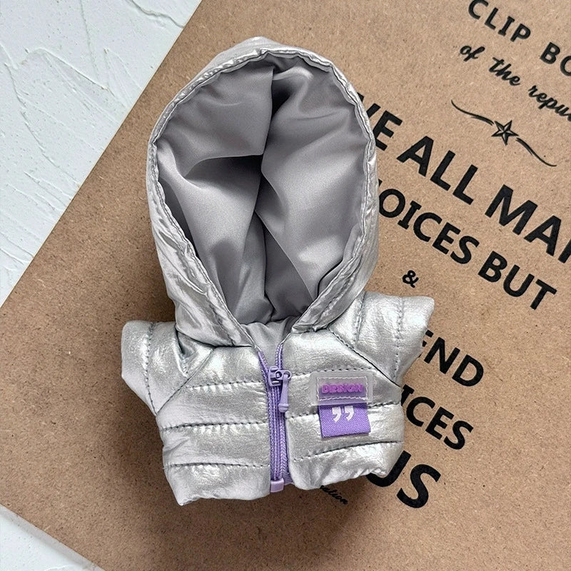 For 15 17cm Labubu Doll Winter Down Vest With Jeans Shoes Complete Outfit Clothes Down Jackets Laser Skiwear Fashion Clothing