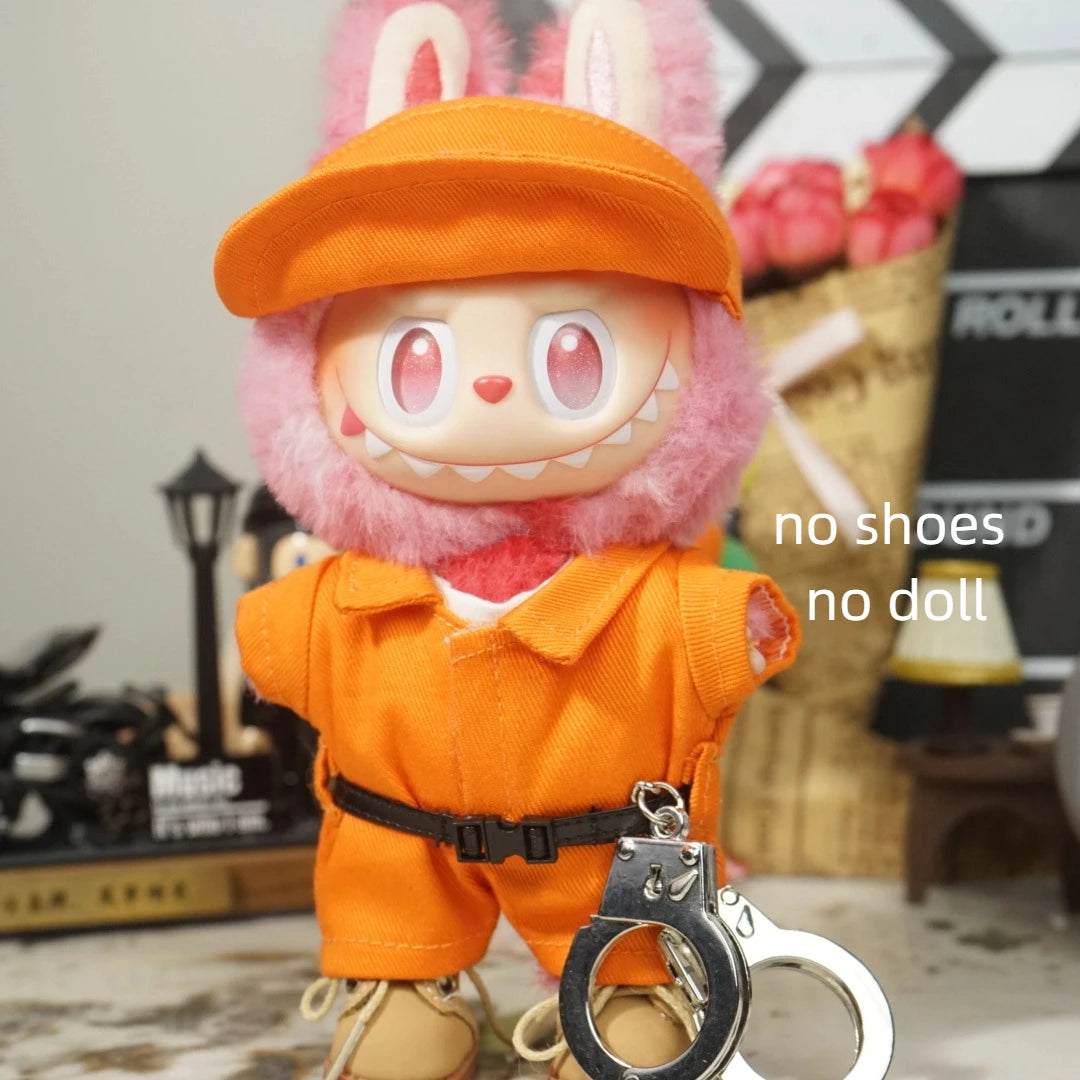 Suitable For Labubu Children'S Clothing 17cm Canvas Clothing Handcuffs Combo Set Doll Clothing Doll Accessories Role-Playing