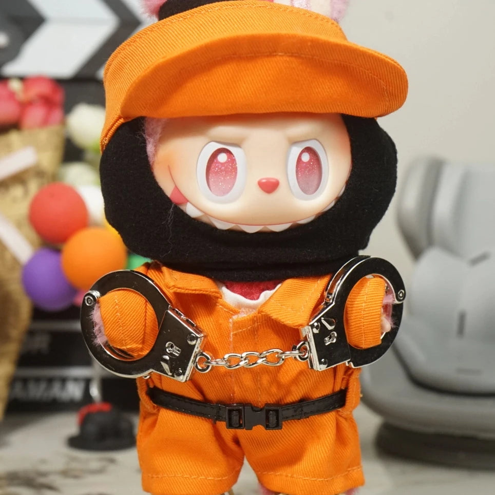 Suitable For Labubu Children'S Clothing 17cm Canvas Clothing Handcuffs Combo Set Doll Clothing Doll Accessories Role-Playing