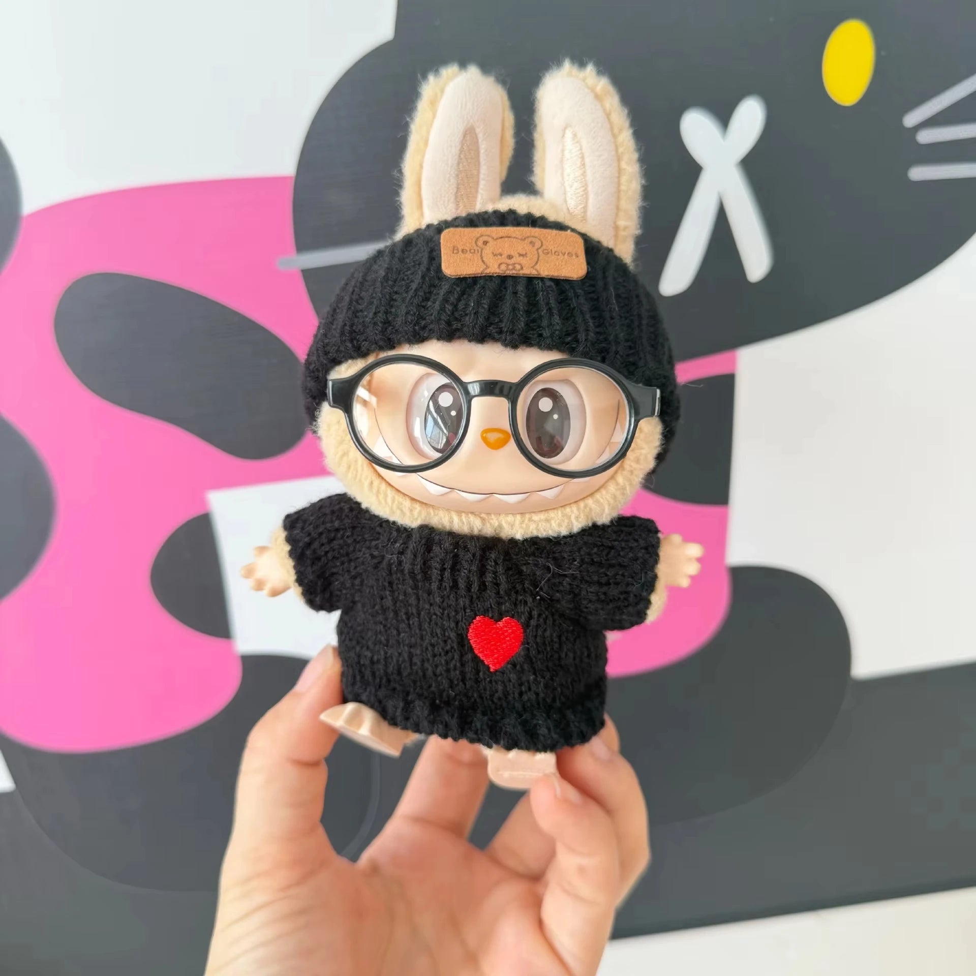 15Cm 17Cm Labubu 1st To 3rd Generation Costume Change Clothes Knitted Rabbit Sweater With Hat And Small Bag Collection
