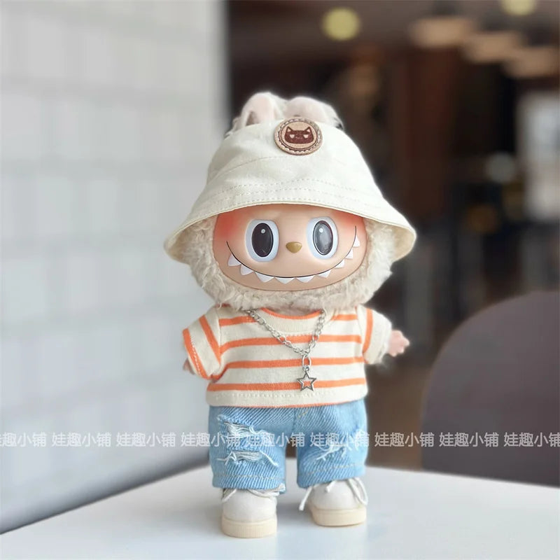 For Clothes 17cm Striped T-Shirt Ripped Jeans Set Children'S Clothing Labubu Doll Changing Clothes Only Clothes Without Dolls