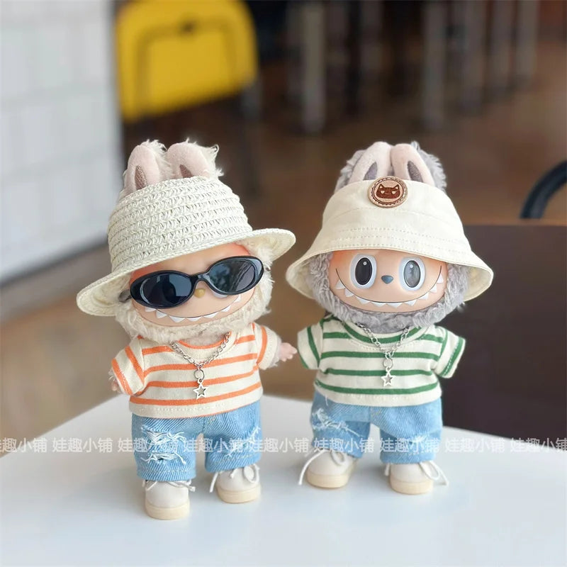 For Clothes 17cm Striped T-Shirt Ripped Jeans Set Children'S Clothing Labubu Doll Changing Clothes Only Clothes Without Dolls