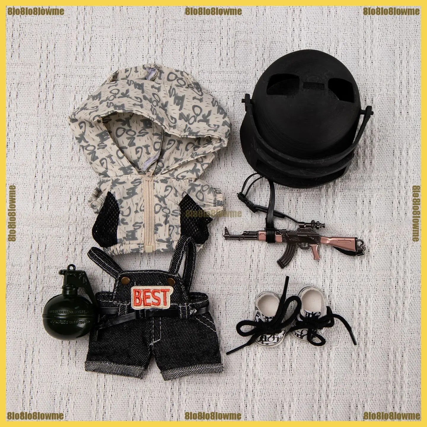 Handsome Labubu Clothes PUBG Shooting Game Helmet Tactical Equipment Set Mini Plush Doll Clothing Fashion Doll Accessories Gift