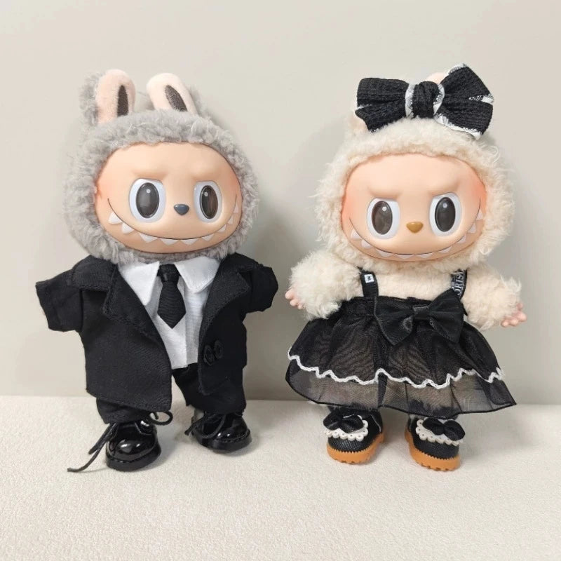 15 17cm For Labubu Doll Wedding Lovers Dress Outfit Clothes Chiffon Skirt Suit Clothing Leather Shoes Set Dollhouse Accessories