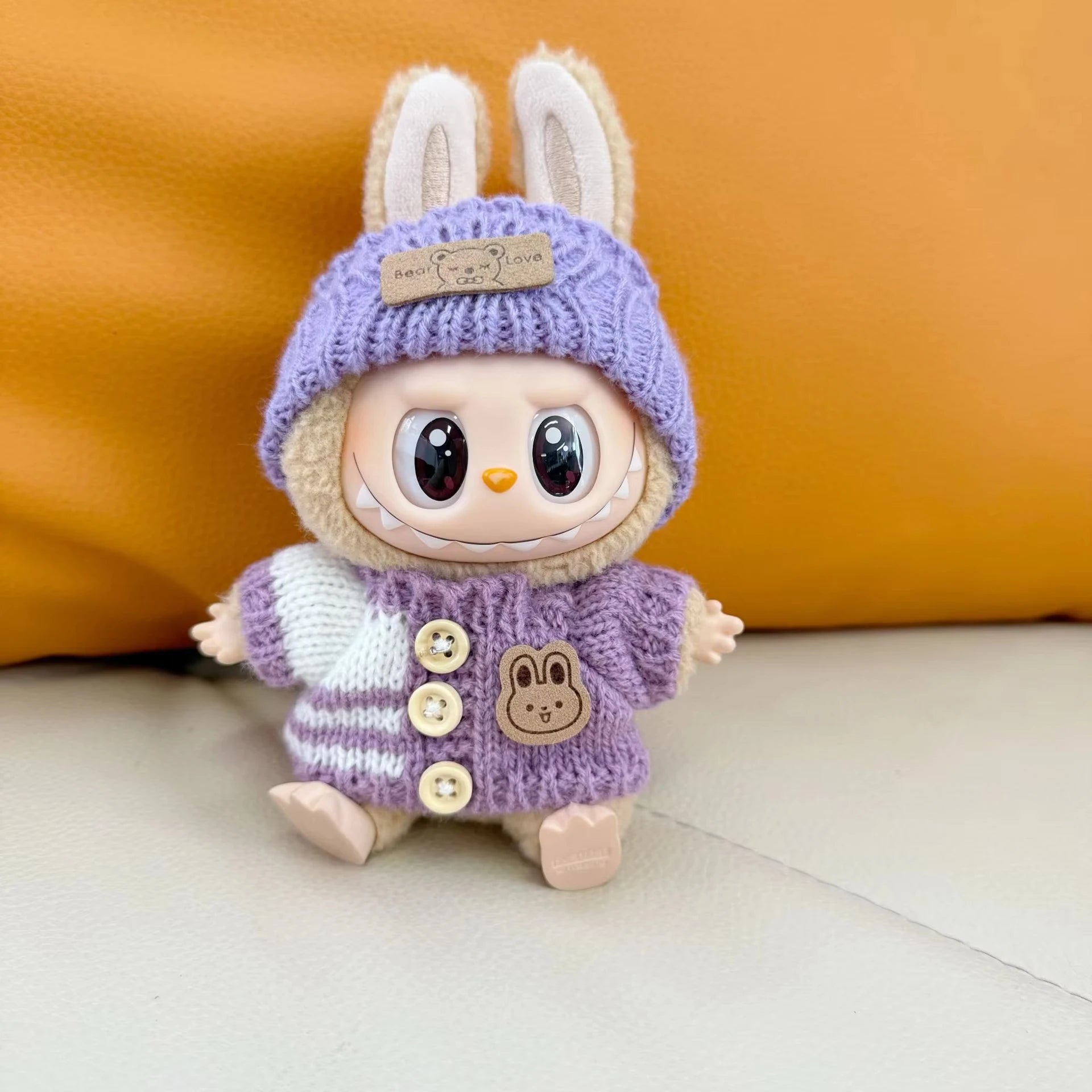 15Cm 17Cm Labubu 1st To 3rd Generation Costume Change Clothes Knitted Rabbit Sweater With Hat And Small Bag Collection