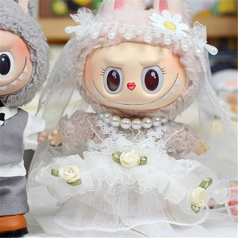 15 17cm For Labubu Doll Wedding Lovers Dress Outfit Clothes Chiffon Skirt Suit Clothing Leather Shoes Set Dollhouse Accessories