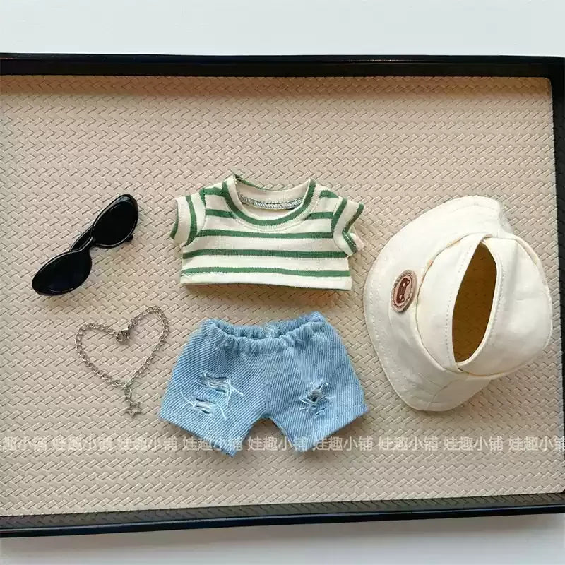 For Clothes 17cm Striped T-Shirt Ripped Jeans Set Children'S Clothing Labubu Doll Changing Clothes Only Clothes Without Dolls