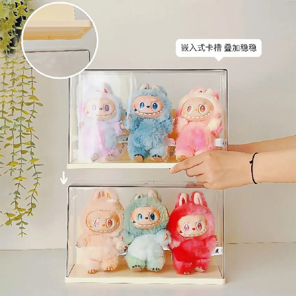 Labubu transparent display box single stackable canvas vinyl storage box figurine blind box storage rack