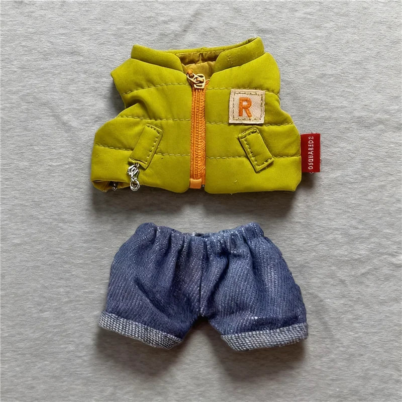 For 15 17cm Labubu Doll Winter Down Vest With Jeans Shoes Complete Outfit Clothes Down Jackets Laser Skiwear Fashion Clothing